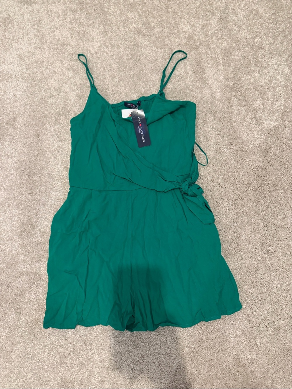 Emerald Green Tie-Waist One-Piece Romper
